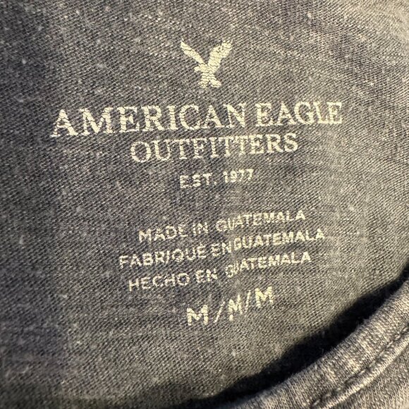 AE Blue Short Sleeve Top, Crochet Trim, M - Picture 4 of 5